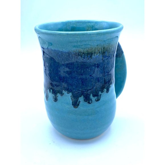 Blue Drip Glaze Pottery Hand Warmer Mug Signed Artist Neher - Picture 2 of 7